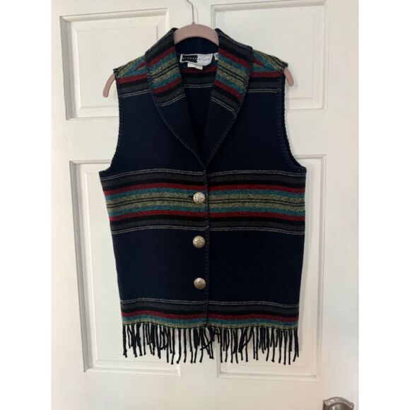 Rhonda Stark Southwestern Wool Blend Blanket Vest, Made in USA, Size S. - Picture 1 of 6